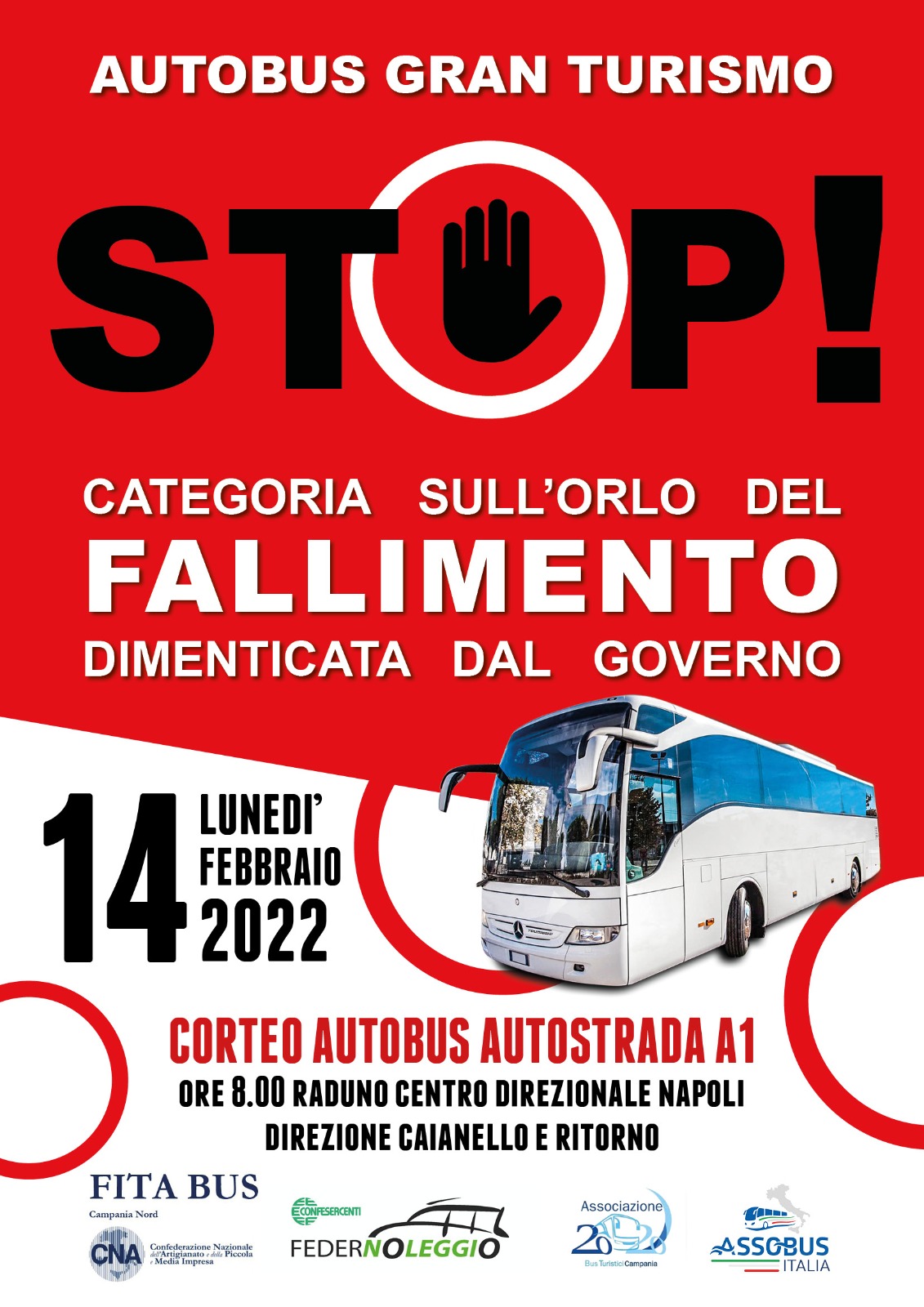 Federnoleggio Confesercenti Campania al corteo di protesta a difesa della categoria autobus gran turismo