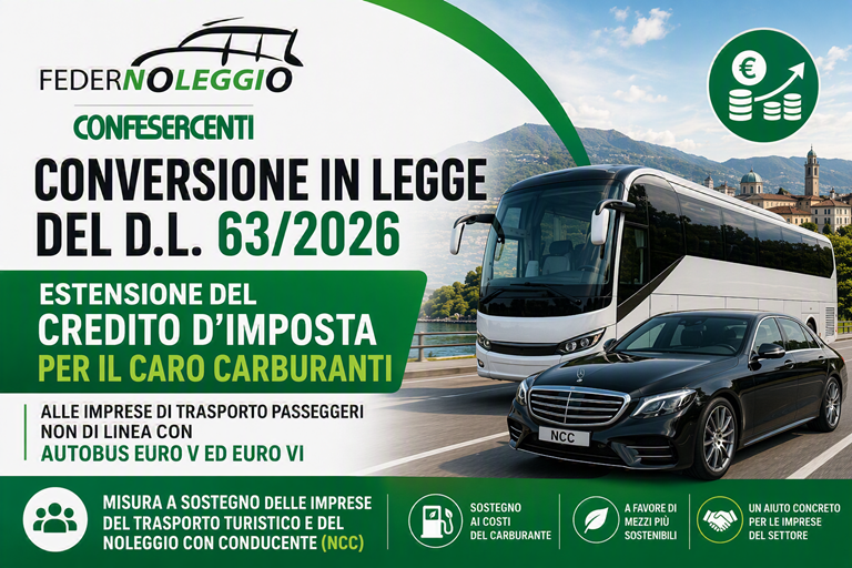 Conversione in Legge del D.L. 63/2026 – Estensione del credito d’imposta carburanti al trasporto passeggeri